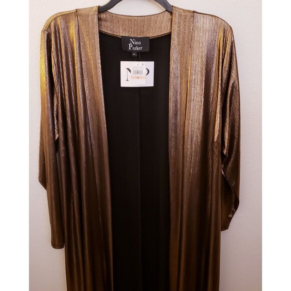 Nina Parker Bronze Metallic Duster Pants Coord Set Party Festive Holiday 2X NWT - Picture 5 of 15